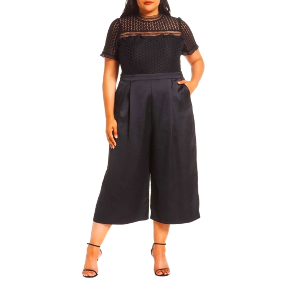 Plus Size Chelsea 28 Lace Front Jumpsuit, Black,  size 22